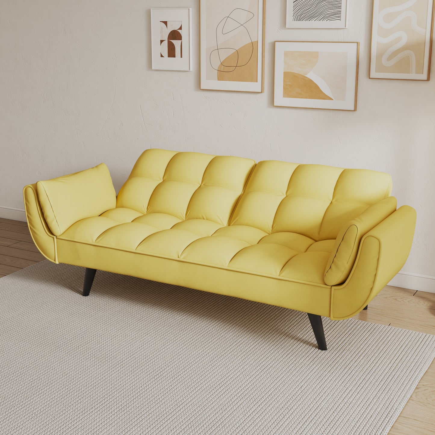 Ella Yellow Velvet Sofa Bed with Black Legs