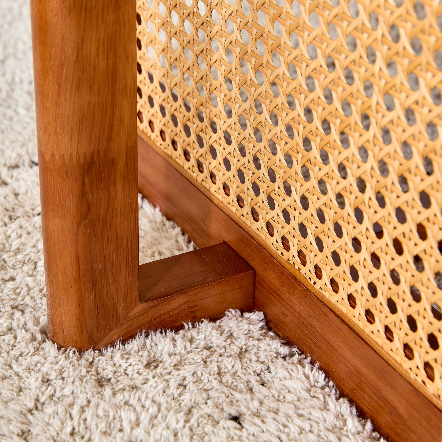 Marshal Mid-Century Modern Coffee Table with Rattan Legs, Walnut