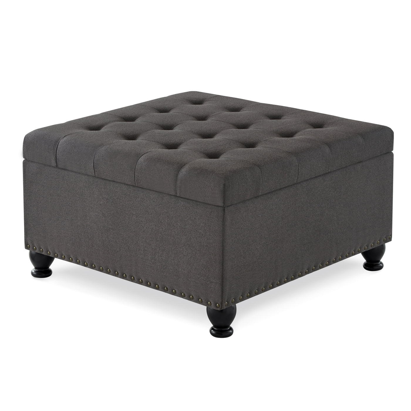 Trent Traditional Linen Storage Ottoman with Turned Feet - Dark Gray