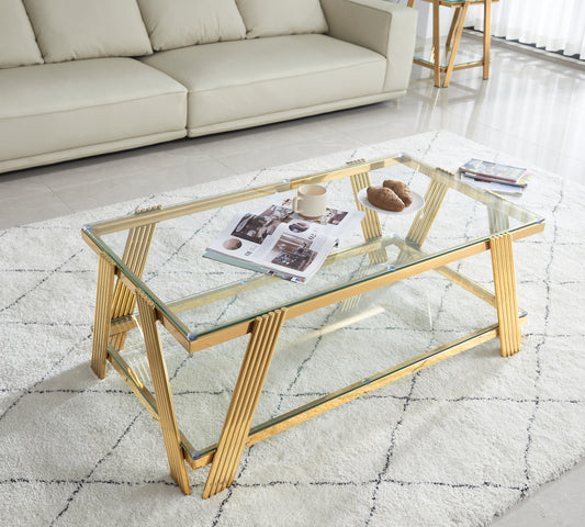 Amias 47" Modern Glass Top Coffee Table with Gold Base