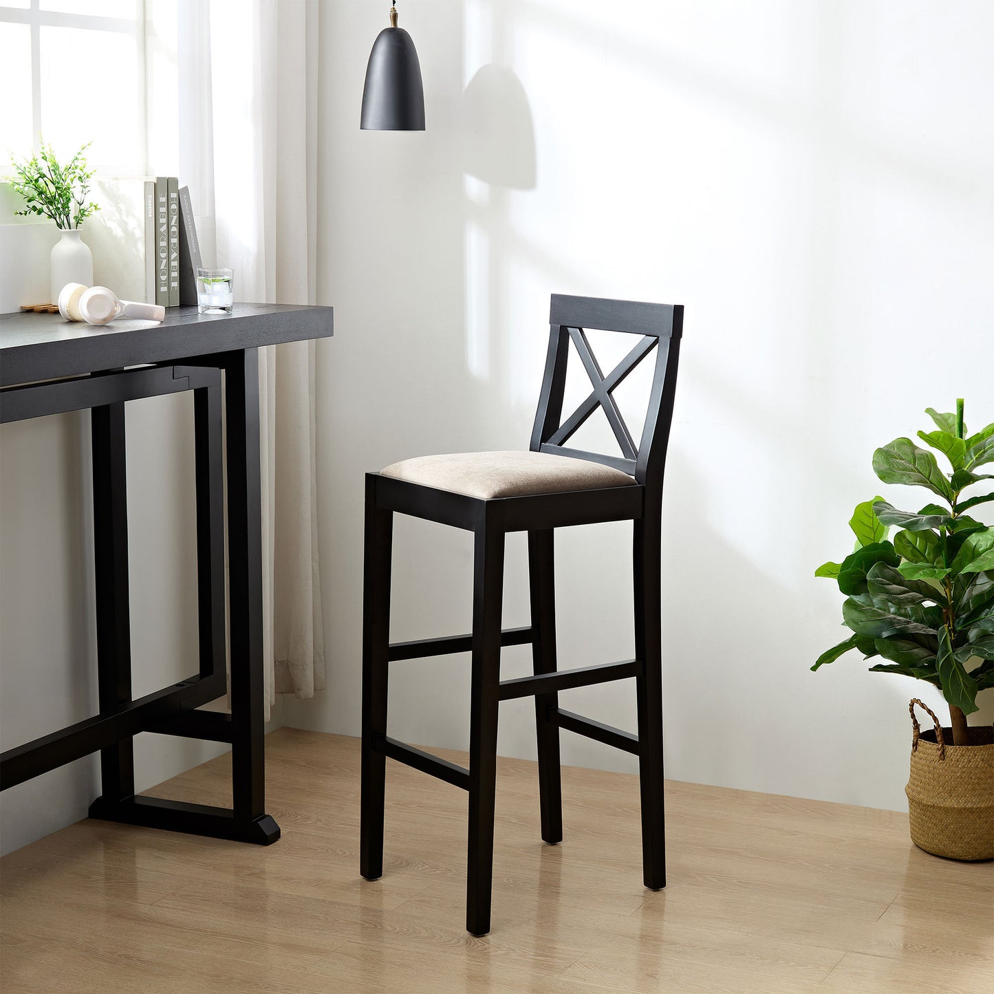 Flora Contemporary Wooden Bar Stools (Set of 2) Black
