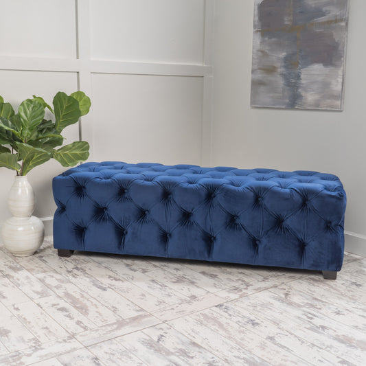 Dorian Modern Tufted Velvet Ottoman, Navy Blue