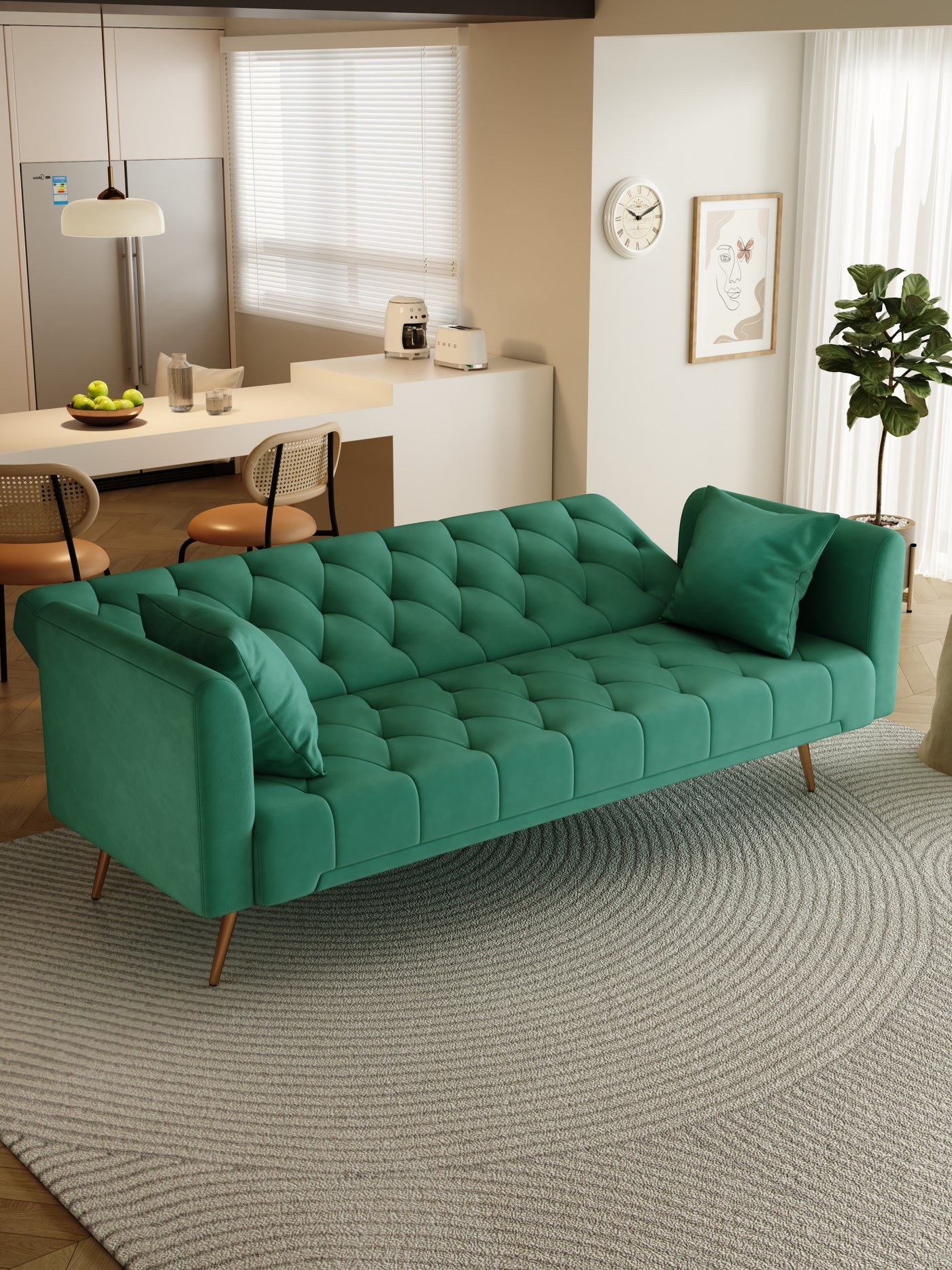 Abigail 71" Velvet Convertible Sofa Bed - Green