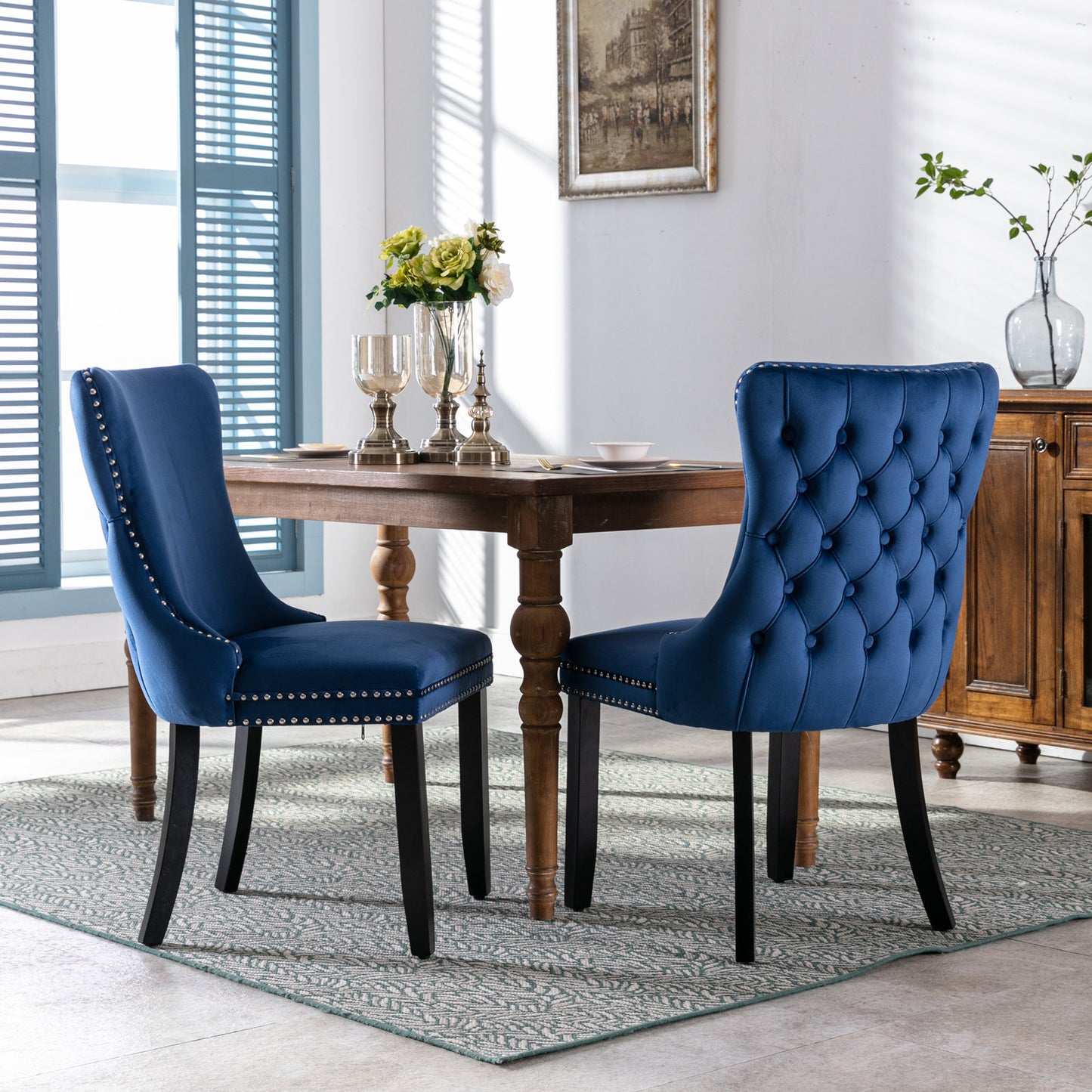 Isolde Tufted Dining Chair with Solid Wood Legs in Velvet (Set of 2 )