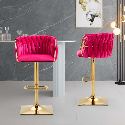 Caramore Vintage Velvet Adjustable Bar Stools with Back and Footrest (Set of 2) Multiple Colors