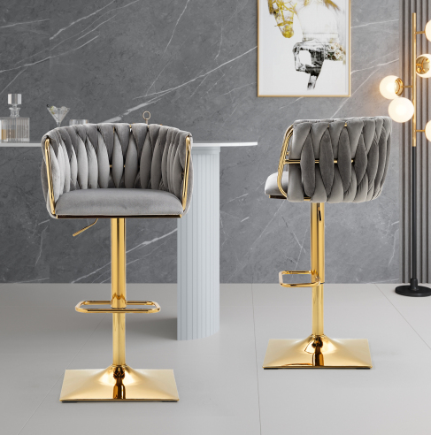 Caramore Vintage Velvet Adjustable Bar Stools with Back and Footrest (Set of 2) Multiple Colors