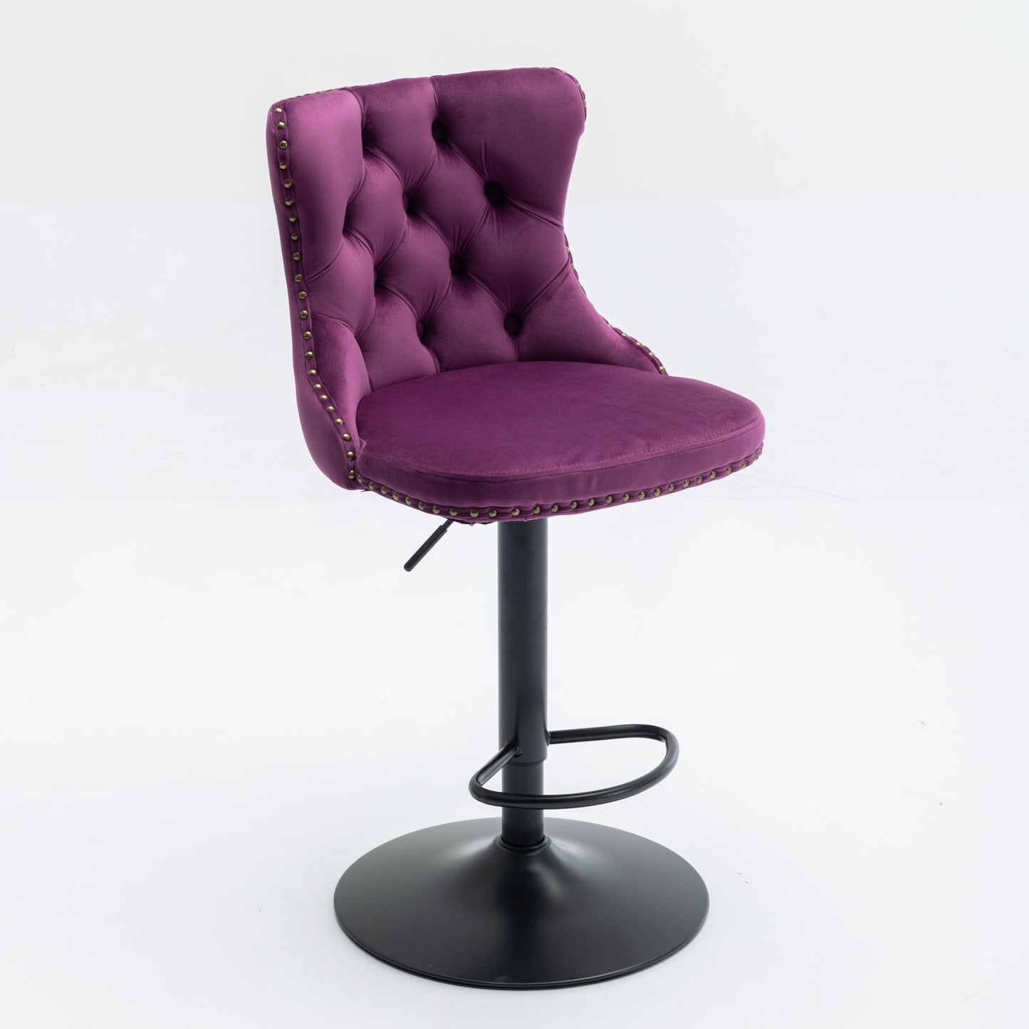 Odessa Adjustable Height Velvet Bar Stools with Black Legs (Set of 2) Purple