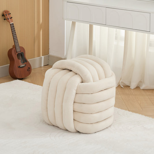 Darien Modern Chenille Knot Design Ottoman, Beige