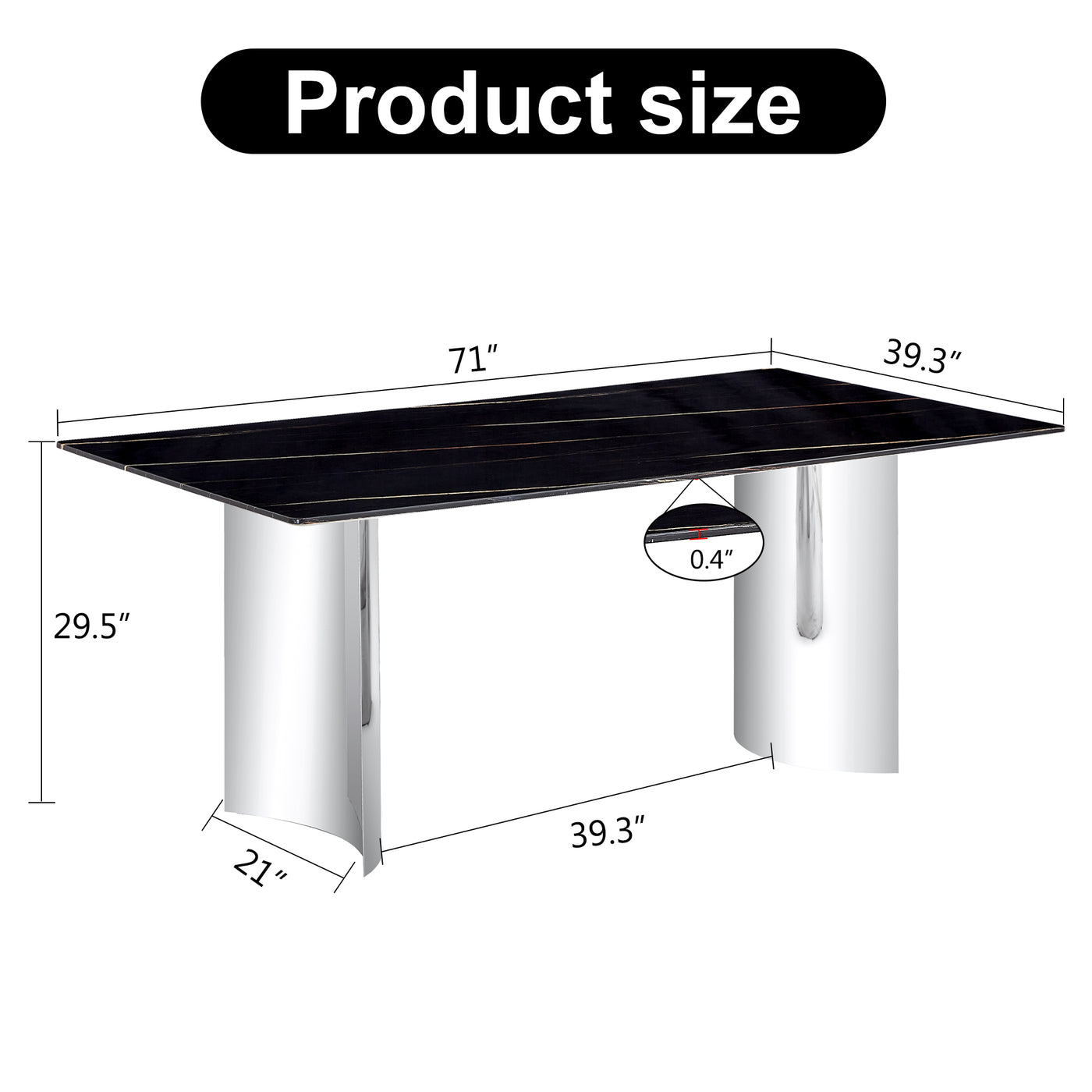 Sasha Modern Faux Marble Dining Set the Silver Legs - Black & Silver