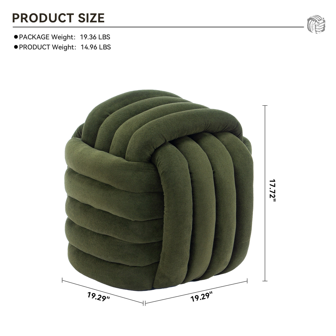 Darien Modern Chenille Knot Design Ottoman, Green