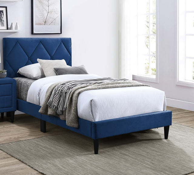 Olivia Twin Platform Bed w Adjustable Headboard, Blue