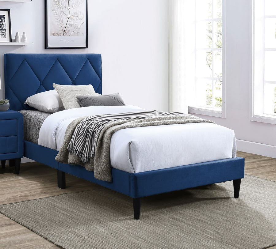 Olivia Twin Platform Bed w Adjustable Headboard, Blue