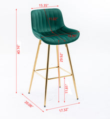 Ednita 30" Velvet Bar Stool with Gold Legs - Green