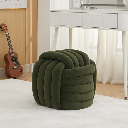 Darien Modern Chenille Knot Design Ottoman, Green