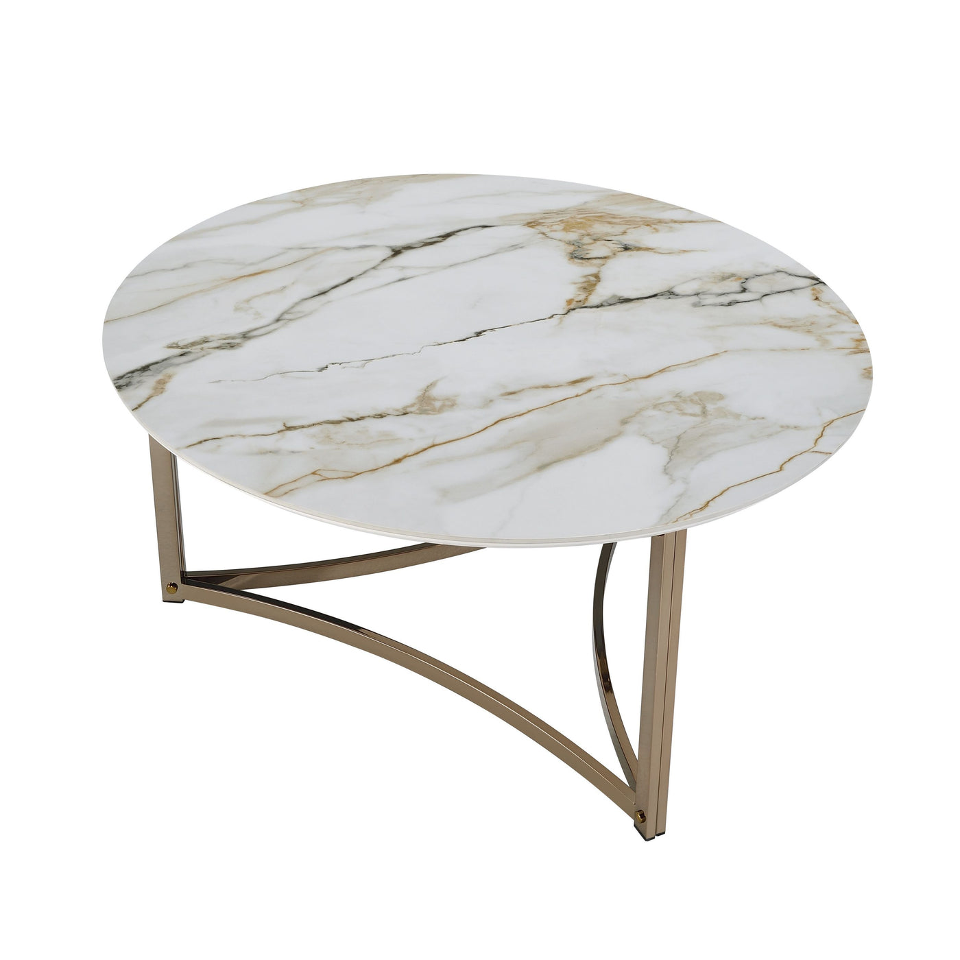 Aziz Sintered Stone Top & Champagne Finish Round Coffee Table