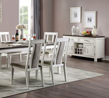Margot Farmhouse Dining Side Chairs in Weathered White with Gray Upholstered Seat Set of 2