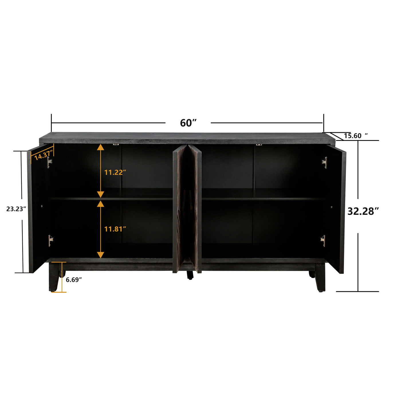 Stark Mid-Century Sideboard Buffet Cabinet with Solid Wood Legs 60"