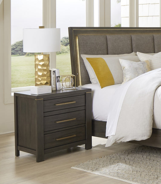 Ergot Modern 3-Drawer Nightstand with Golden Handles, Gray