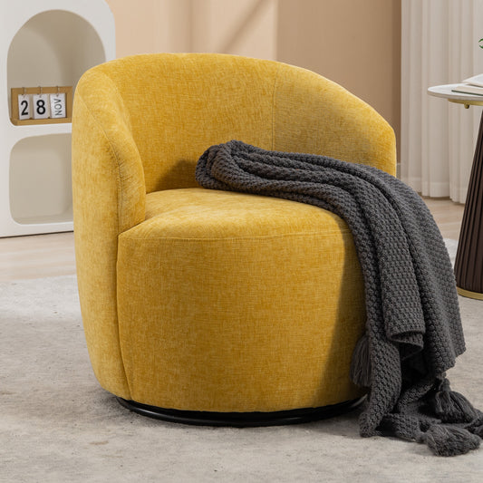 Misty Chenille Barrel Swivel Chair with Metal Ring - Yellow