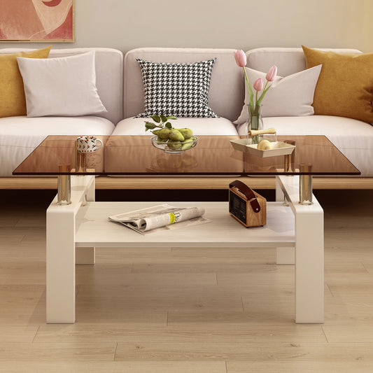 Melo Modern Brown Glass Coffee Table with White Frame