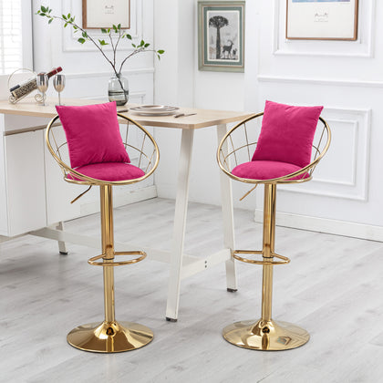 Brenda Adjustable Height Swivel Bar Stools - Rose Red