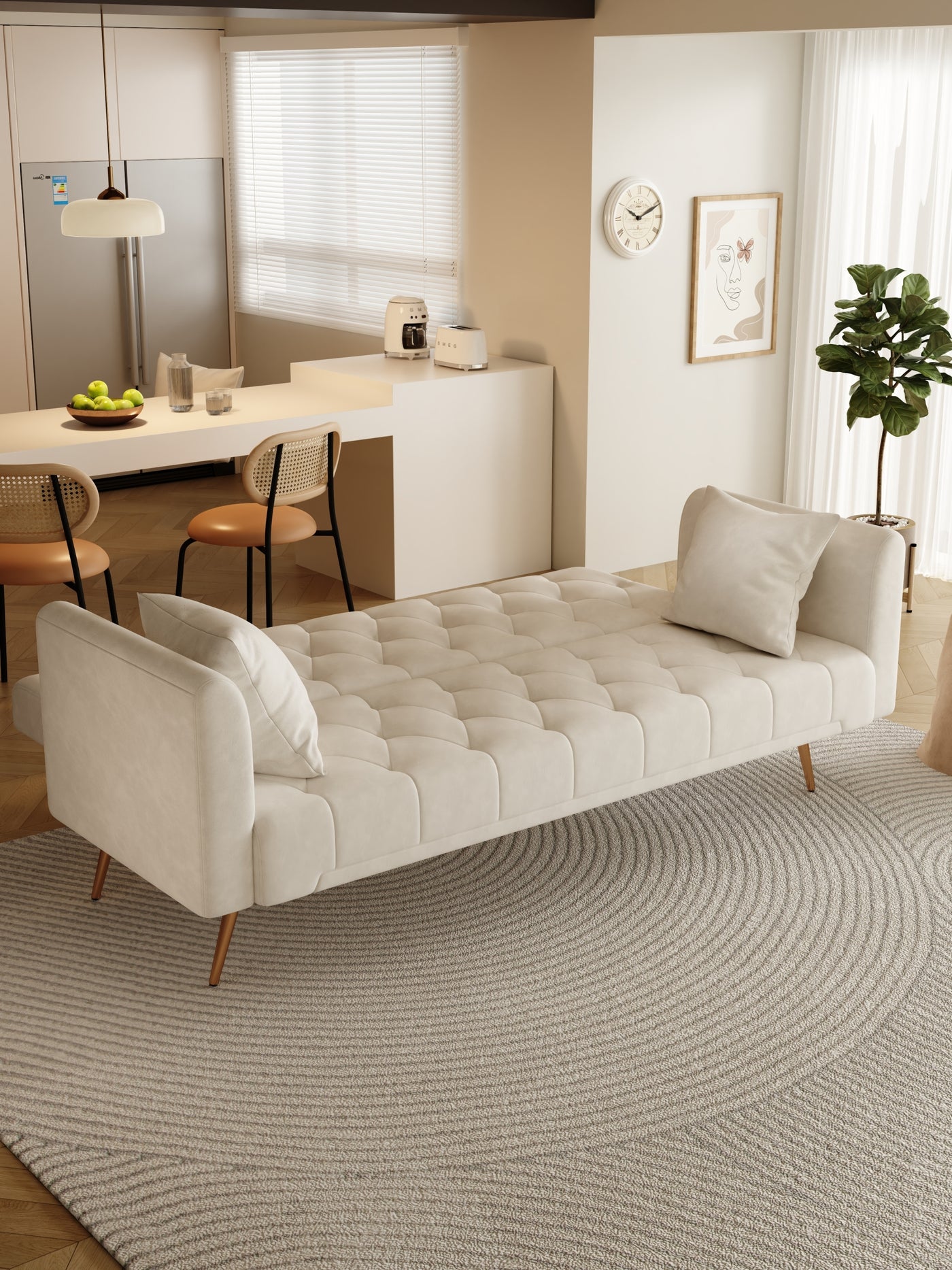 Abigail Mid-Century Modern Velvet Sofa Bed - Beige