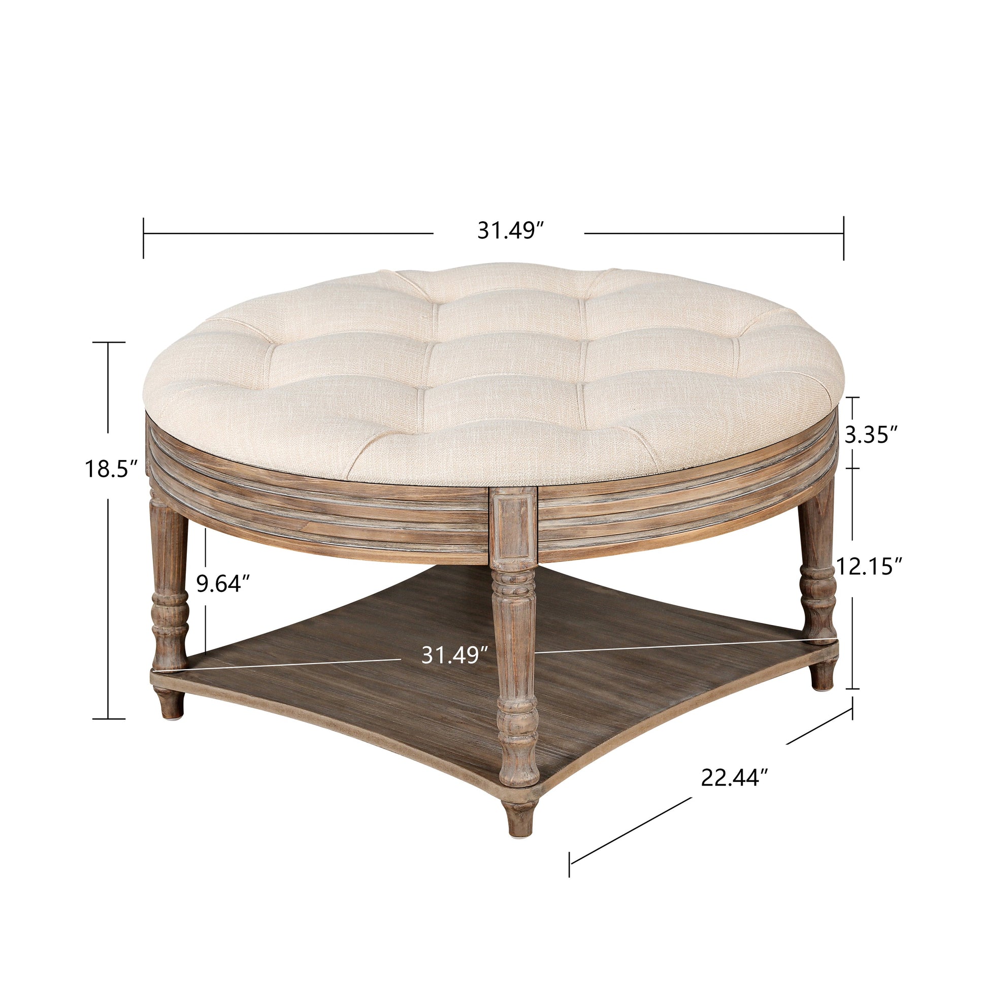 Hartford Large Round 2-Tier Ottoman Coffee Table with Tufted Linen Top