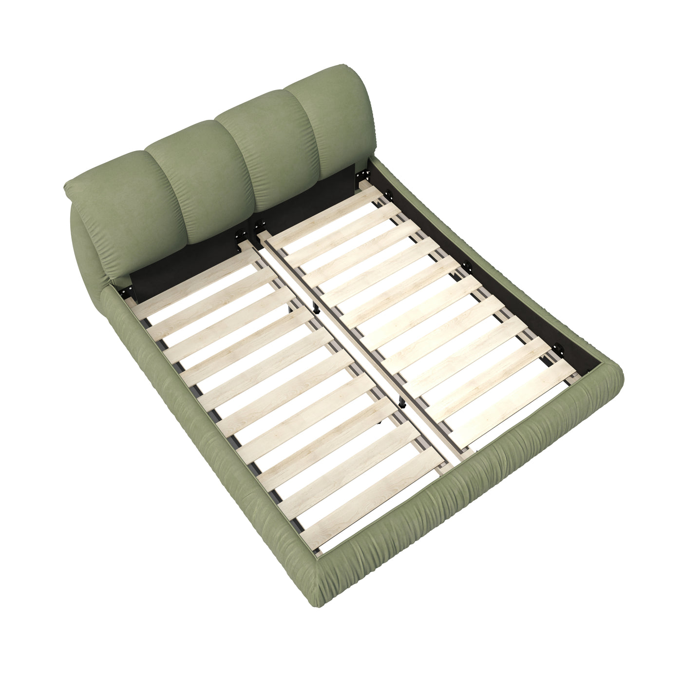Calista Modern King Platform Bed with Oversized Padded Headboard, Green
