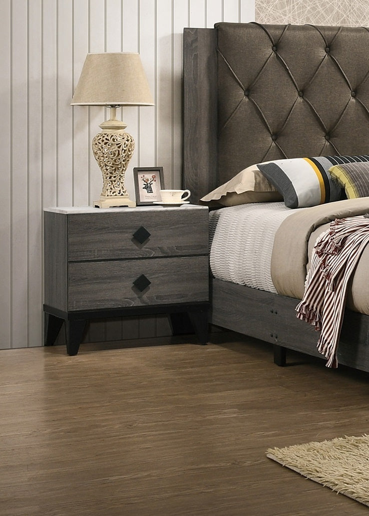 Mitchell Contemporary Nightstand with Faux Marble Top, Gray