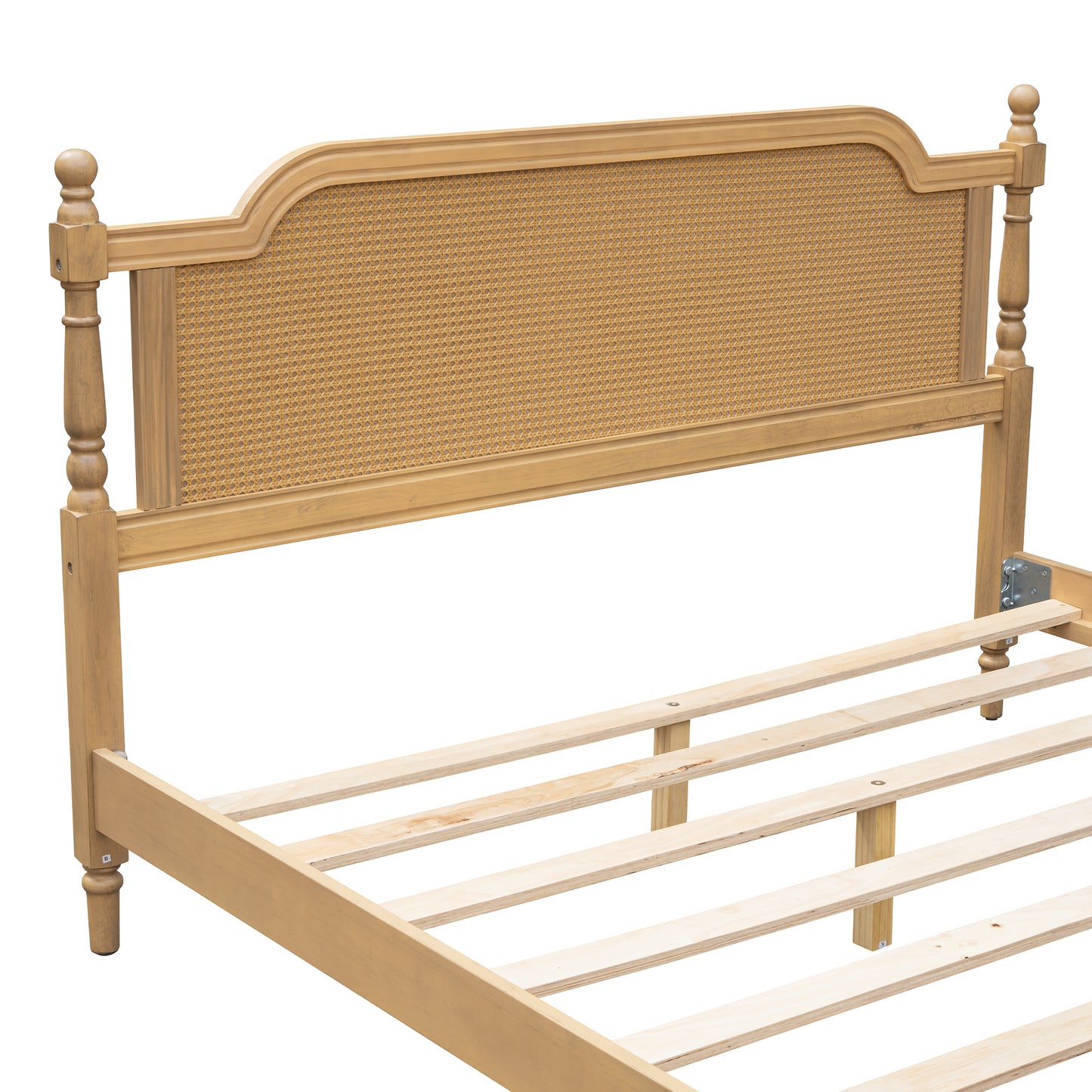 Sonnet Traditional Rattan Queen Size Platform Bed, Antique Walnut