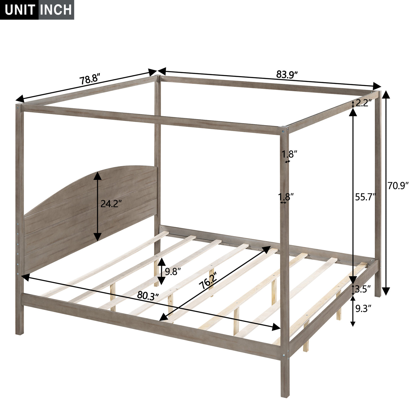Frances King Size Canopy Bed in Brown Wash