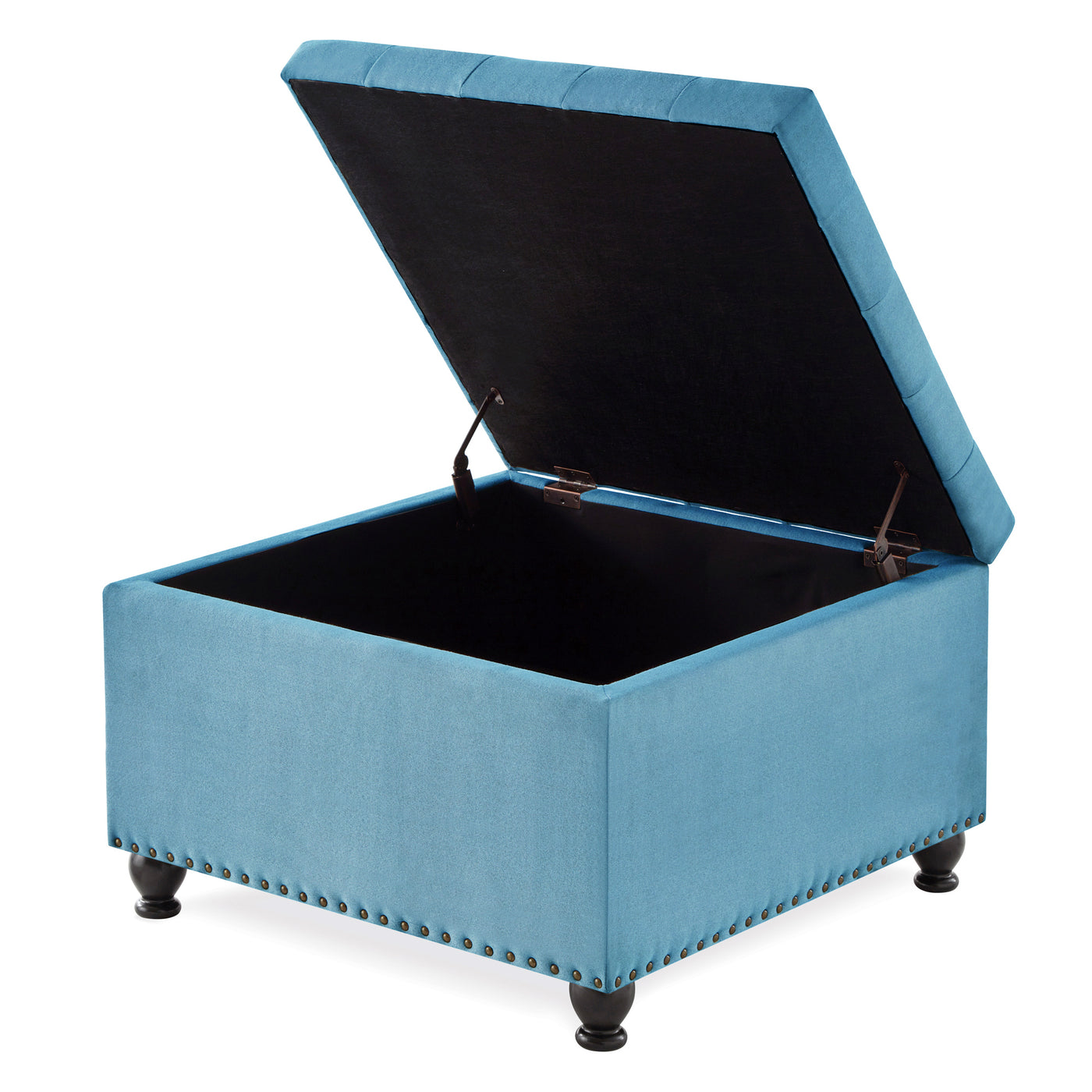 Trent Tufted Blue Linen Storage Ottoman