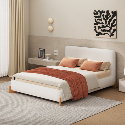 Salem Modern Boucle Upholstered Queen Platform Bed, White