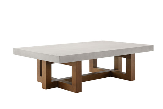 Keven Faux Concrete Top & Walnut Finish Rectangular Coffee Table