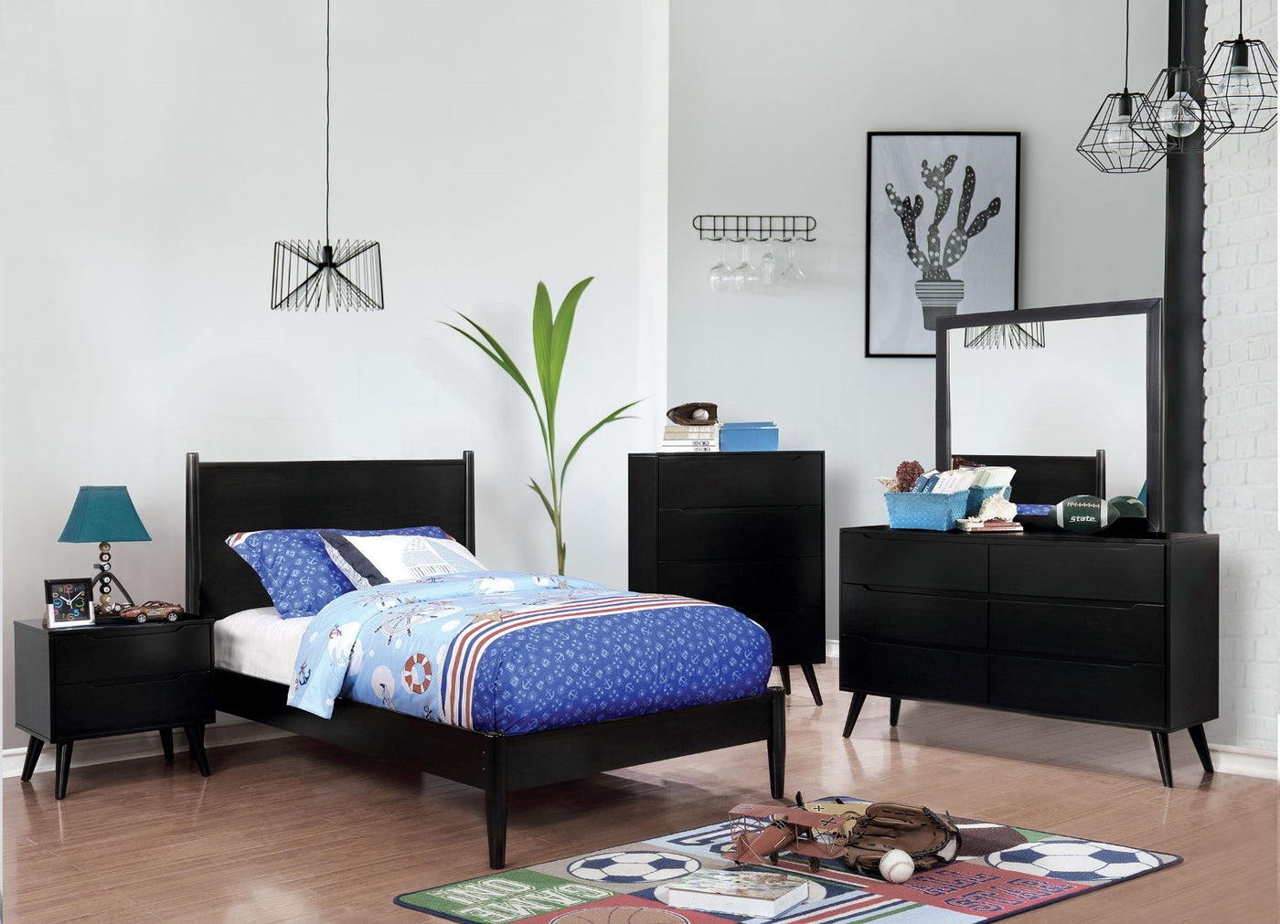 Lennart Black Finish Mid-Century Modern Nightstand