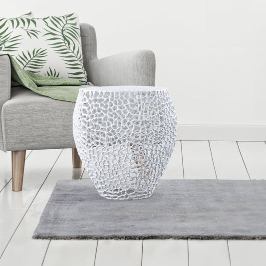 Azriel Aluminum Mesh Side Table, White