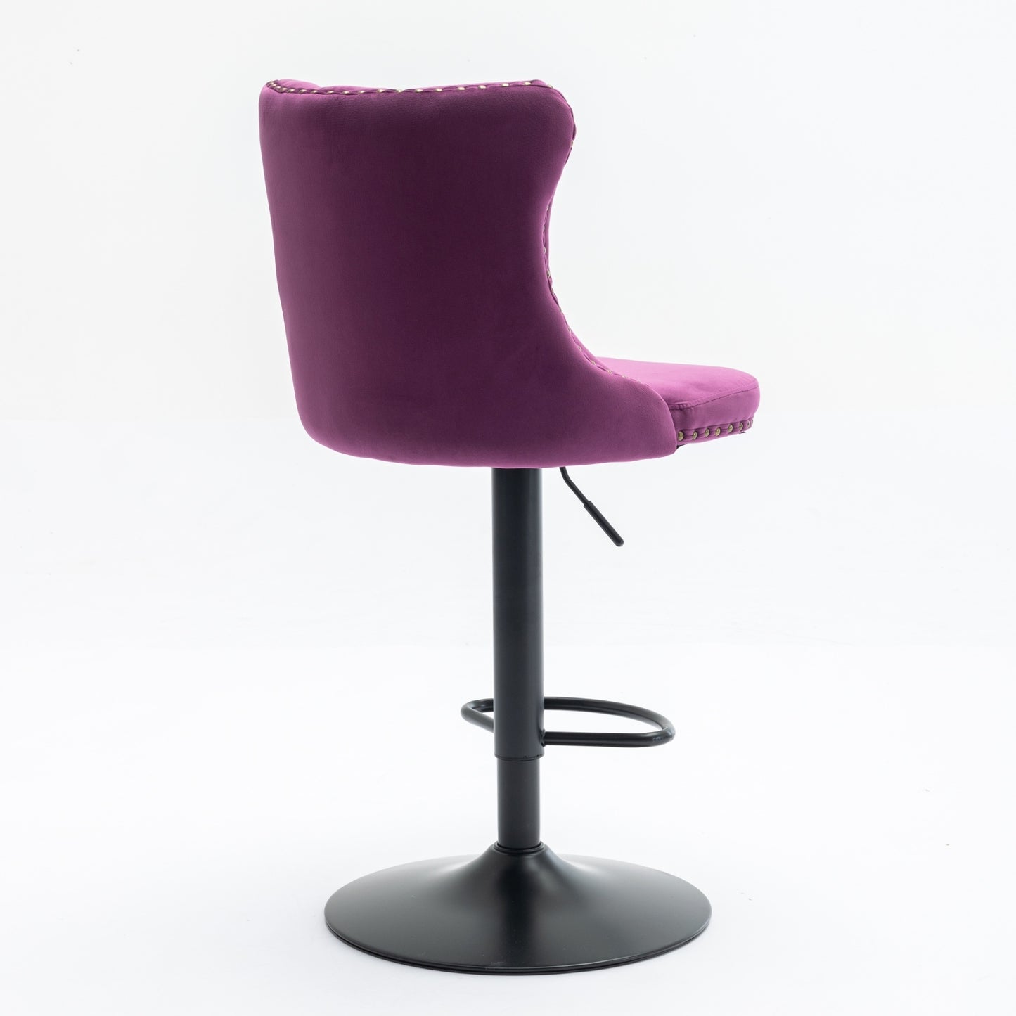 Odessa Adjustable Height Velvet Bar Stools with Black Legs (Set of 2) Purple