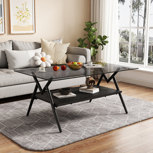 Waylon Modern Gray Glass Top Coffee Table, Black