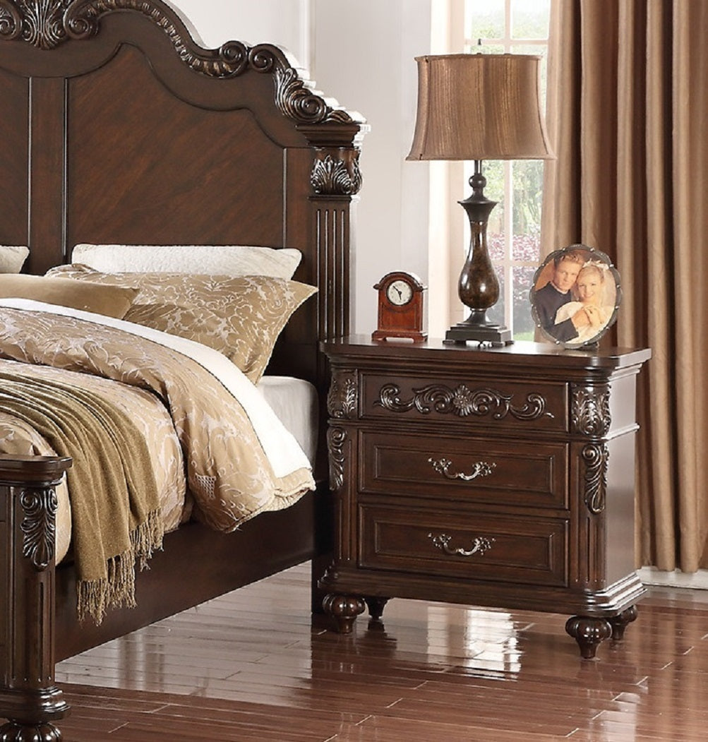 Hayes Traditional Antique Walnut Nightstand with Hanging Pulls