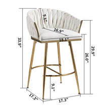 Elegant Velvet 26'' Counter Height Bar Stool with Hand-Wave Back and Golden Chrome Base Set of 2 Beige