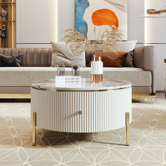 Mireille Modern Round Coffee Table with Storage - White & Gold