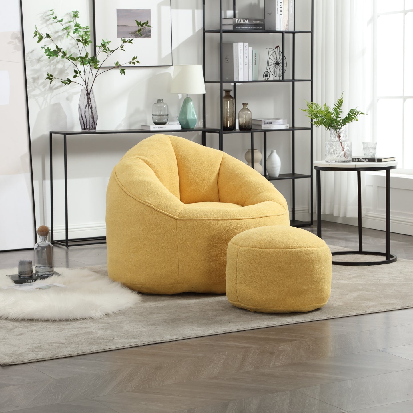 Fox 2-Piece Microfiber Bean Bag Chair with Footrest, Yellow