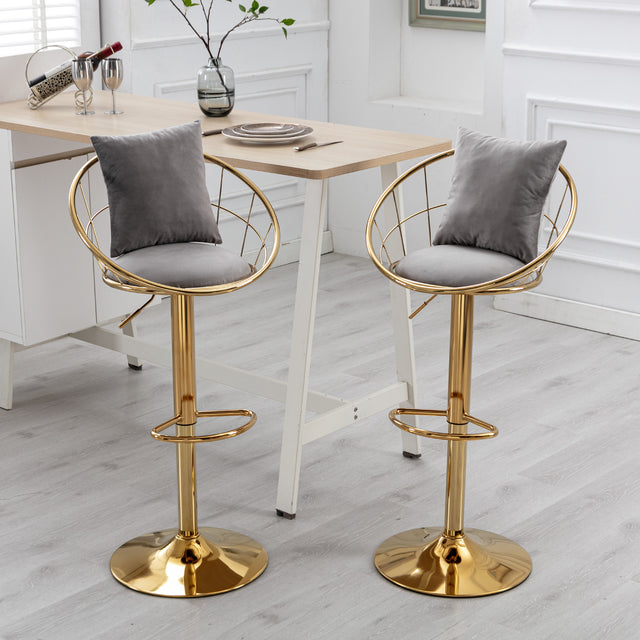 Brenda Adjustable Height Swivel Bar Stools - Gray & Gold