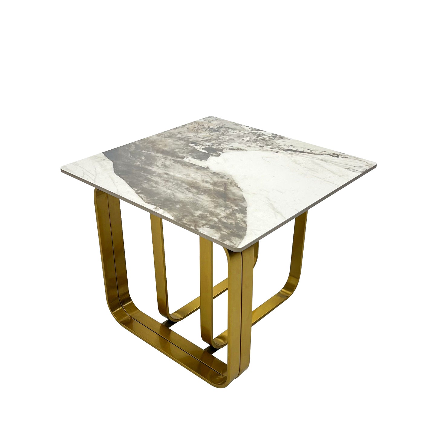 Theron Modern Sintered Stone Side Table with Gold Base