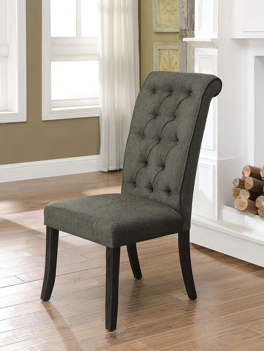 Marco Button Tufted Linen Side Chairs in Dark Gray with Black Legs (Set of 2)