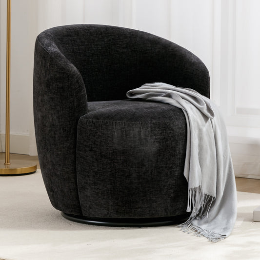 Misty Chenille Barrel Swivel Chair with Metal Ring - Black