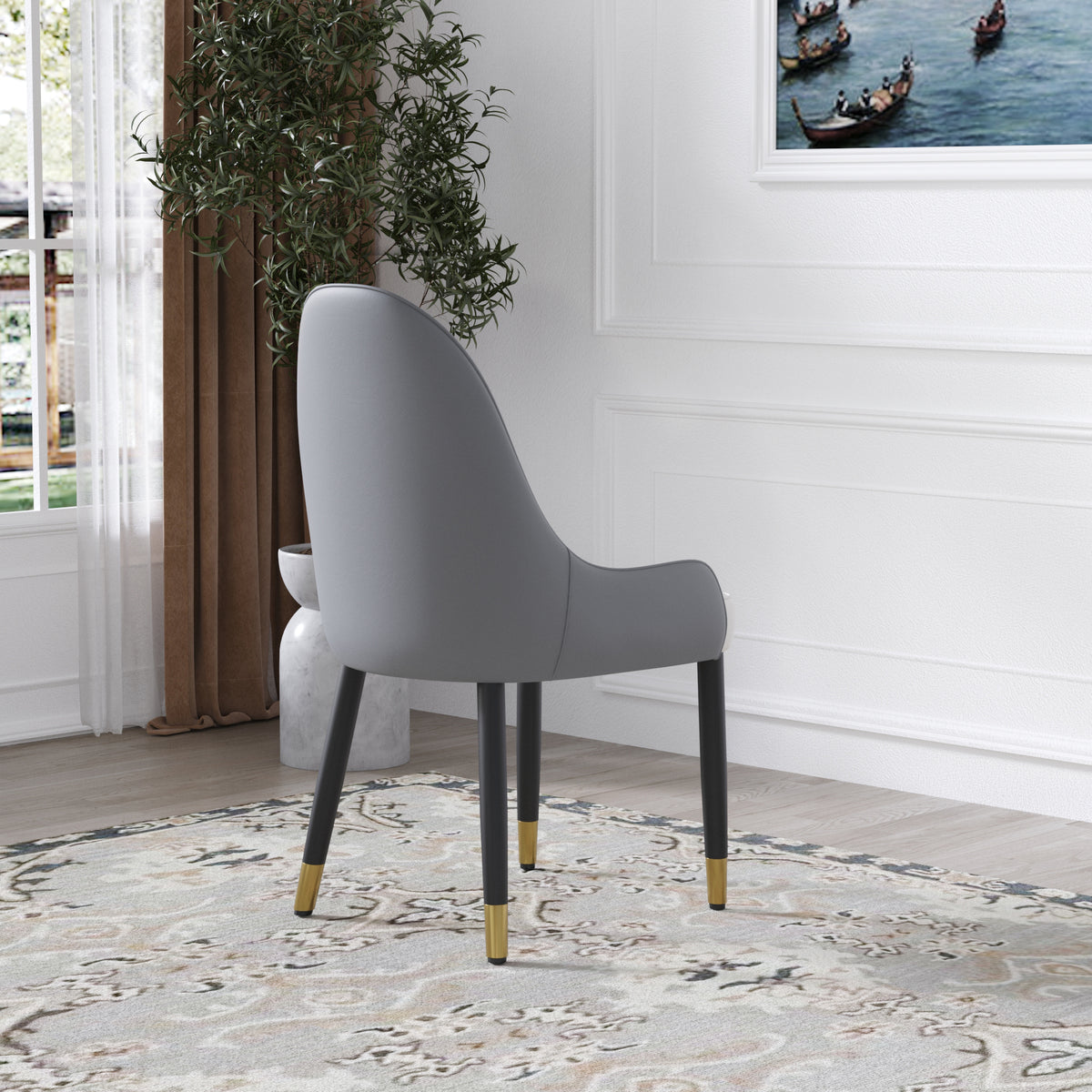 Appleton PU Leather Dining Side Chairs with Gold Tipped Legs (Set of 2) White & Gray