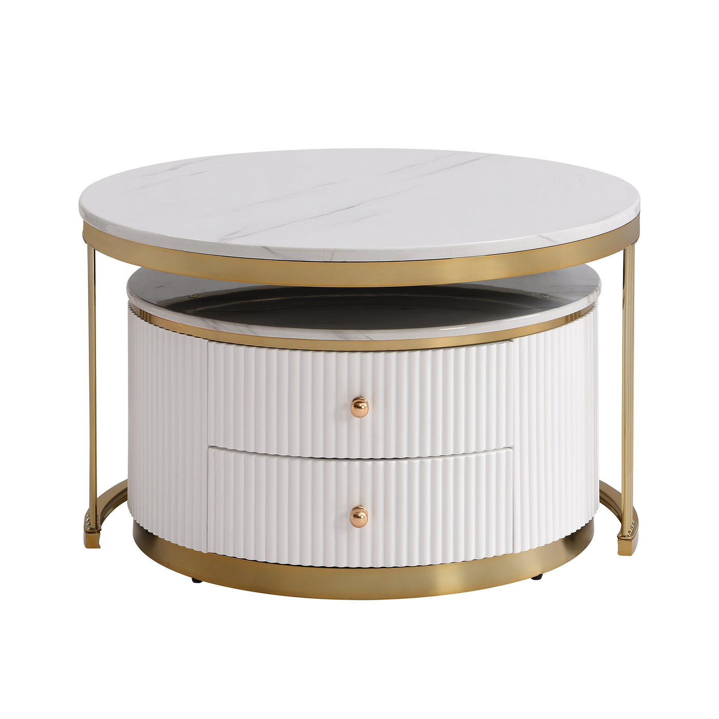 Elysia Modern Nesting Coffee Table in White & Gold