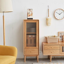 Philip Solid Oak Glass Door Cabinet with 2 Shelves - Natural