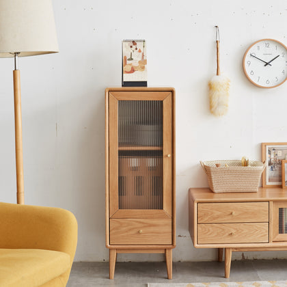 Philip Solid Oak Glass Door Cabinet with 2 Shelves - Natural